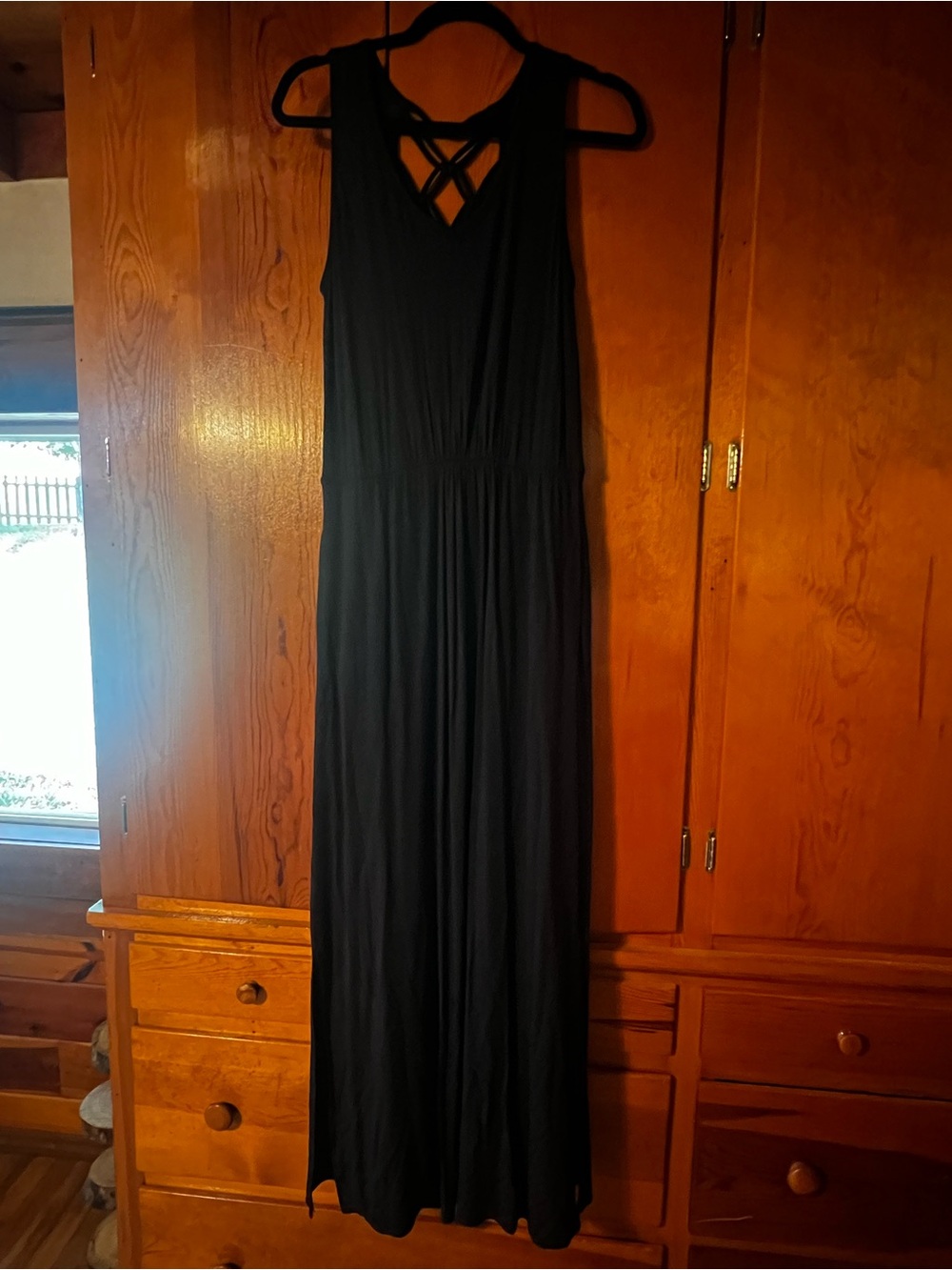 Maurices Black Sleeveless Maxi Dress with Crisscross Back Detail